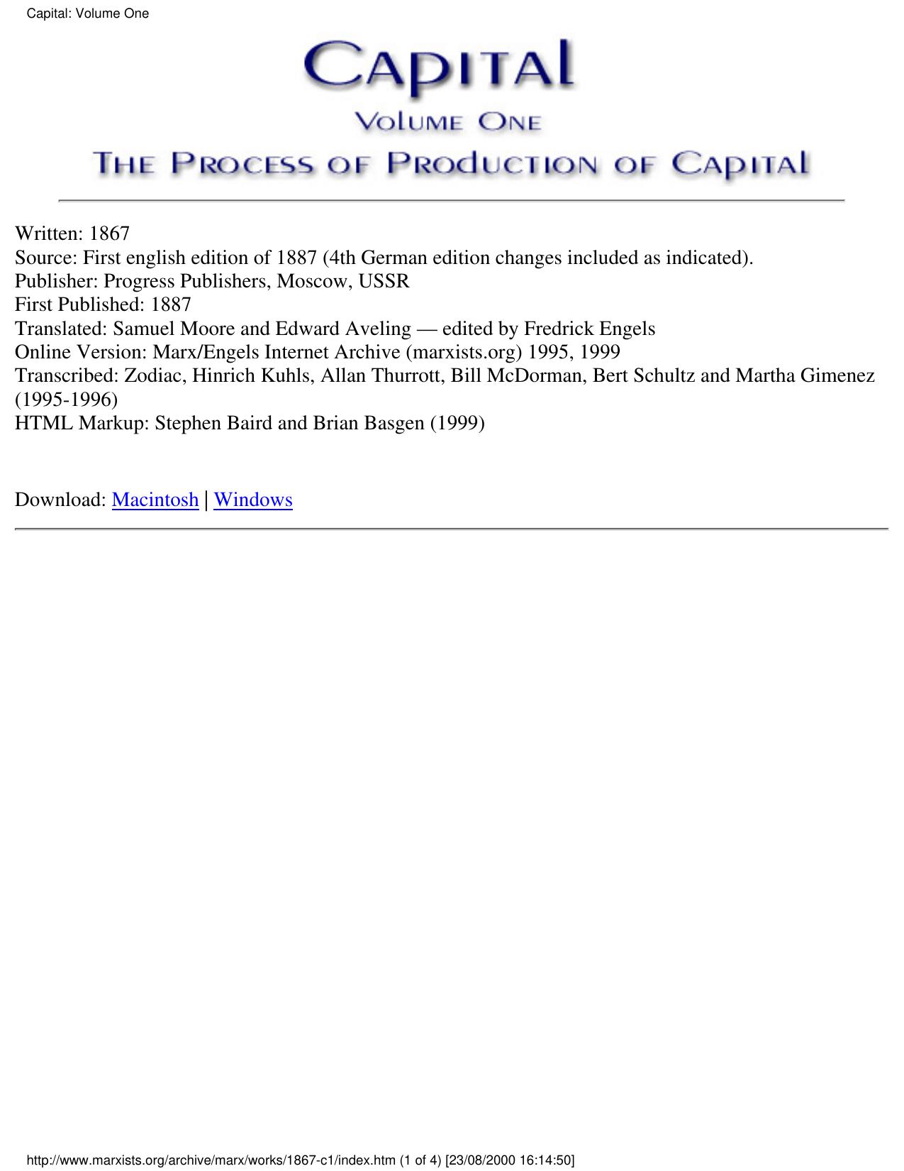 Capital: Volume One